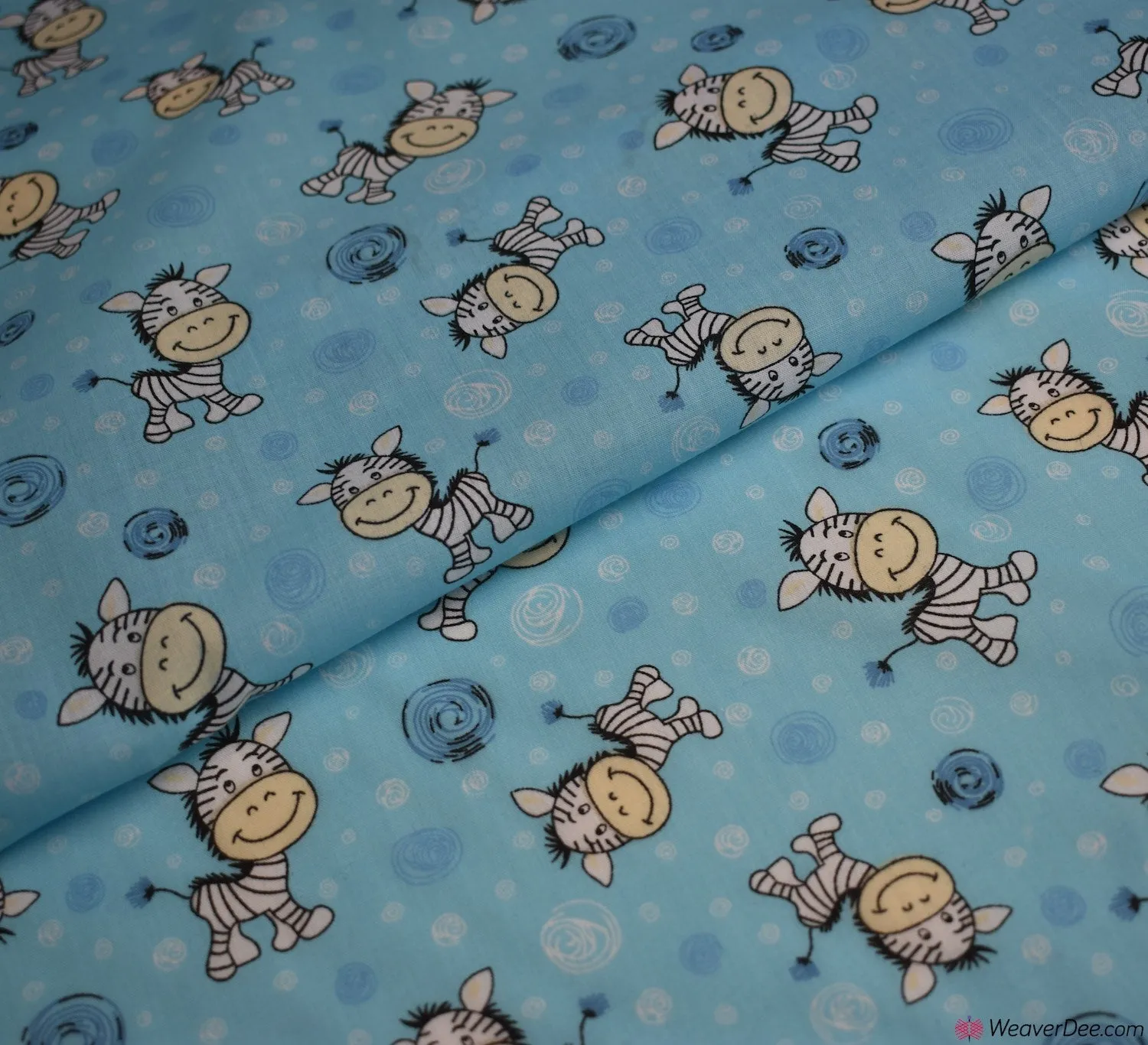 Polycotton Fabric - Cartoon Zebra Blue