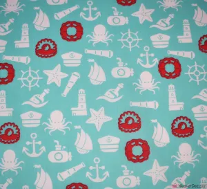 Polycotton Fabric - Marine Life (Aqua)