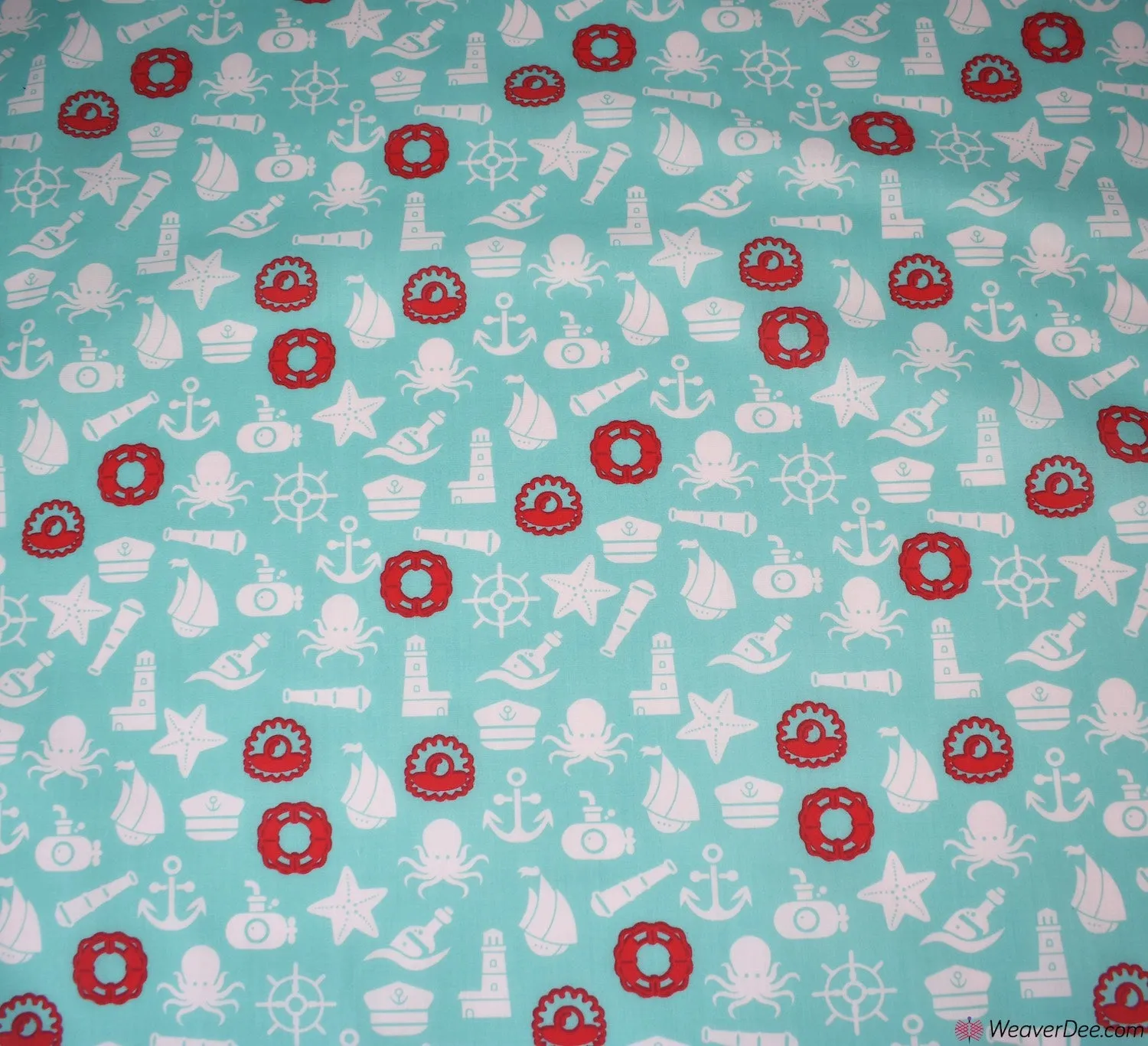 Polycotton Fabric - Marine Life (Aqua)