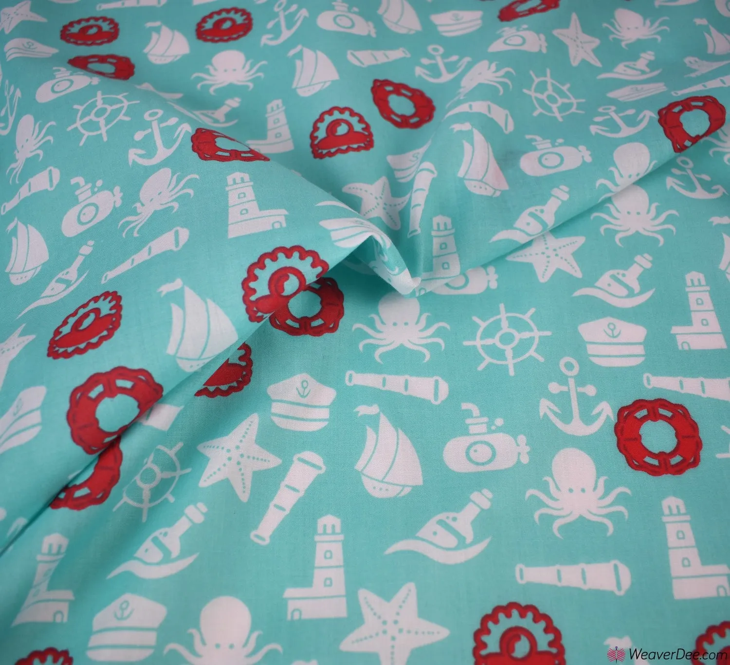 Polycotton Fabric - Marine Life (Aqua)