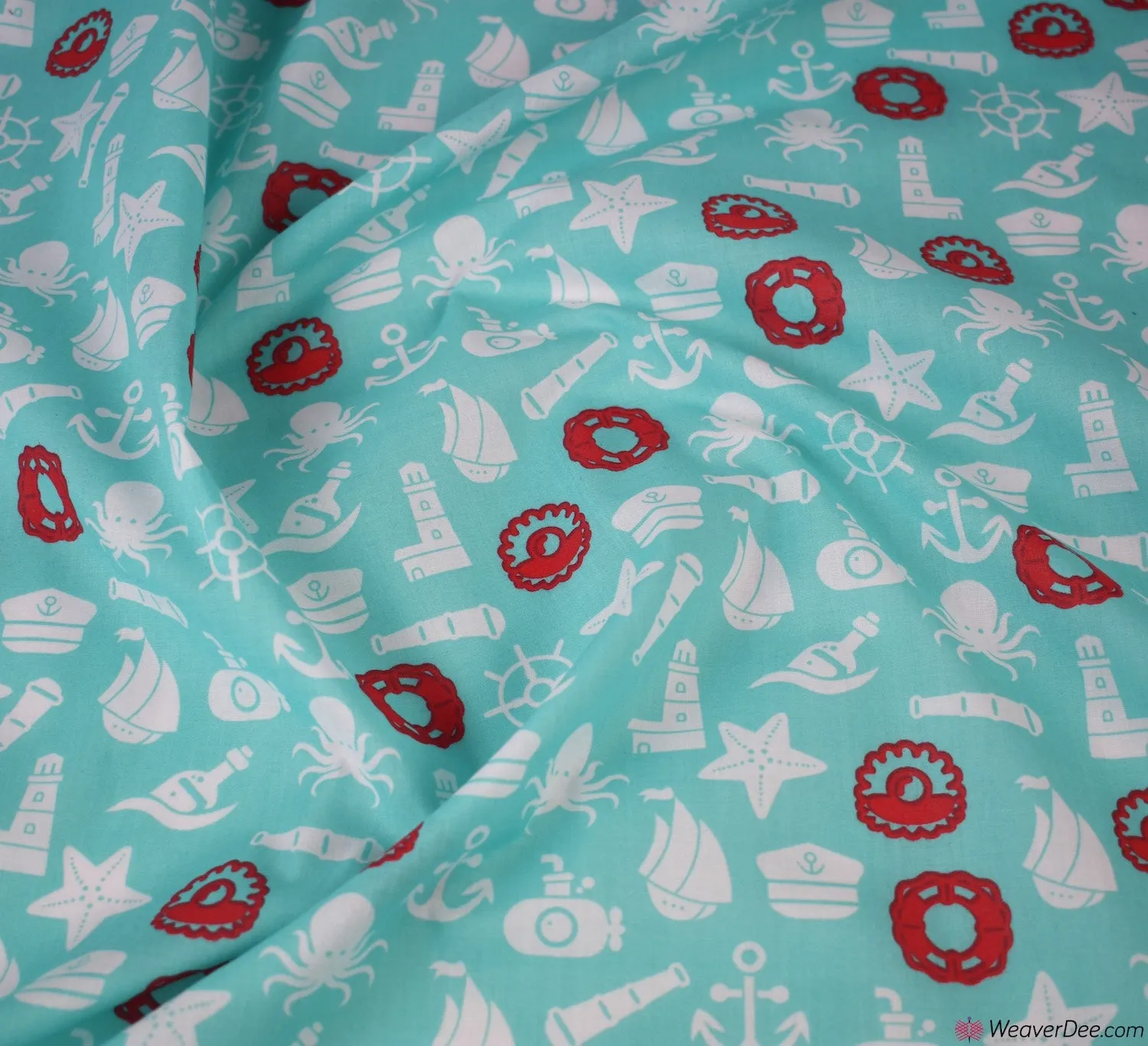 Polycotton Fabric - Marine Life (Aqua)