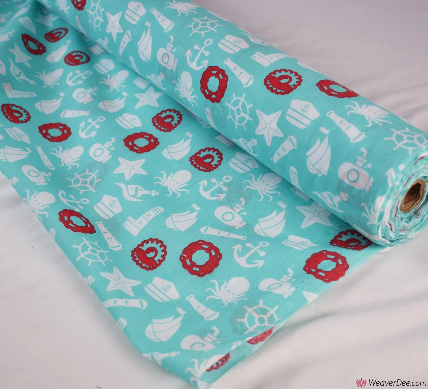 Polycotton Fabric - Marine Life (Aqua)