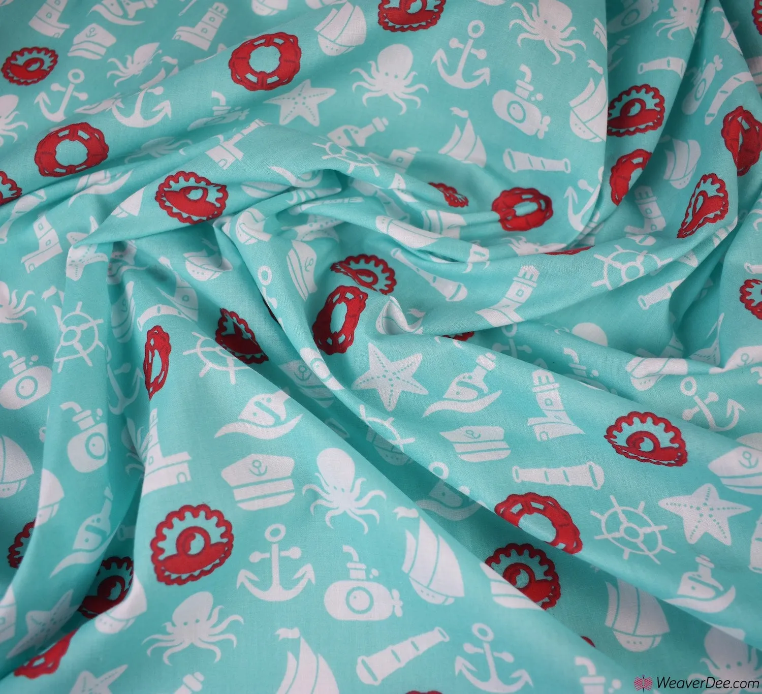 Polycotton Fabric - Marine Life (Aqua)