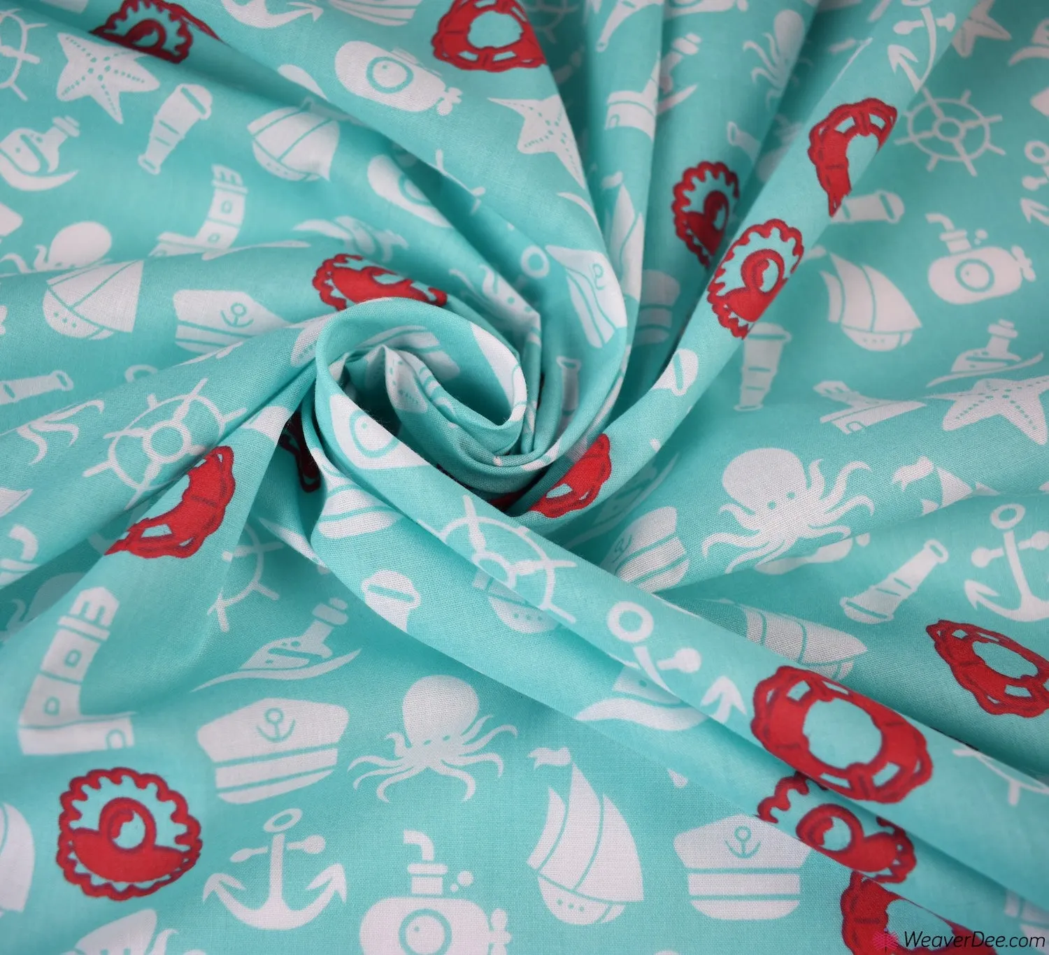 Polycotton Fabric - Marine Life (Aqua)