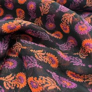 Premium Black Floral Print Georgette Fabric