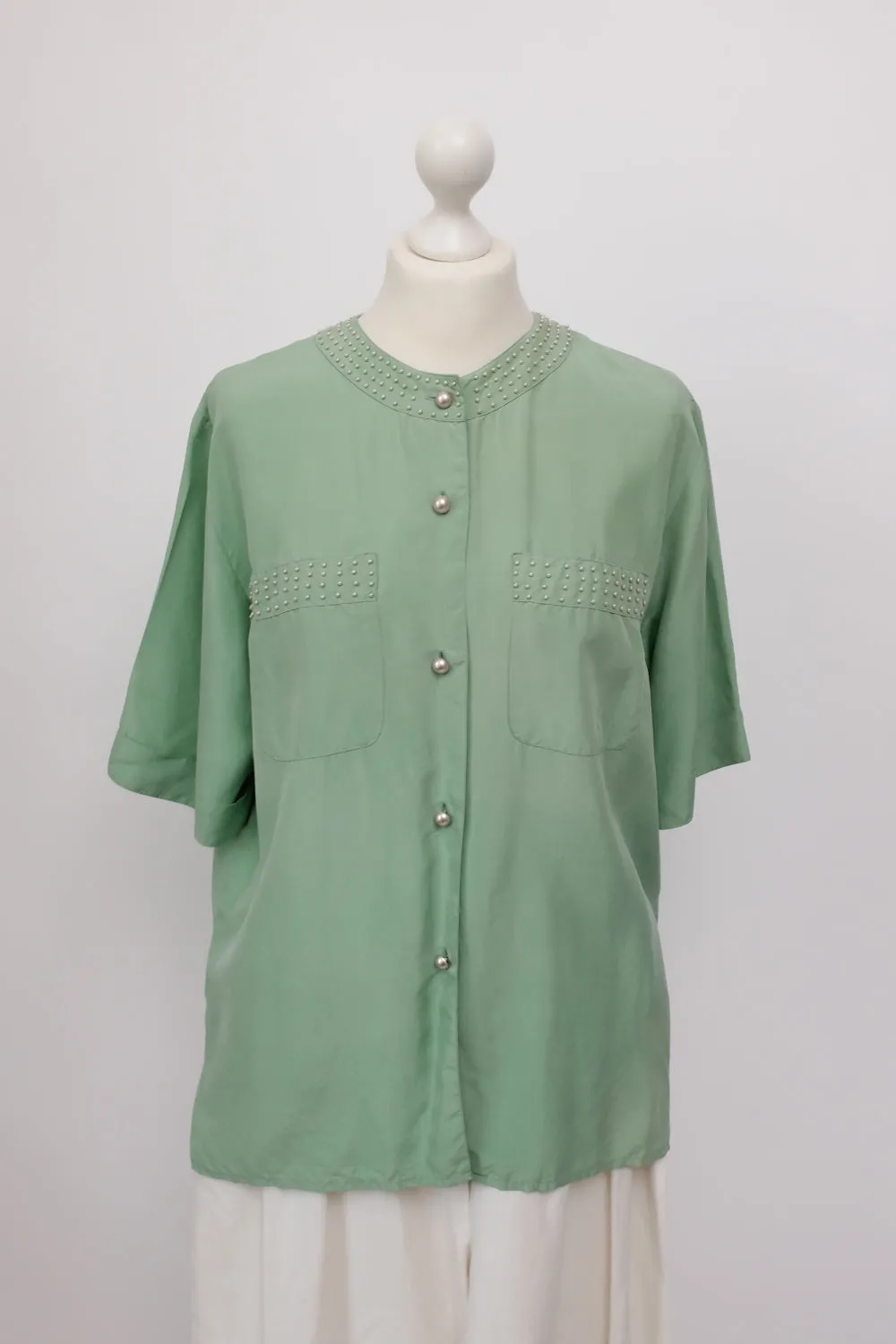 PURE SILK PEARL MINT VINTAGE SHIRT