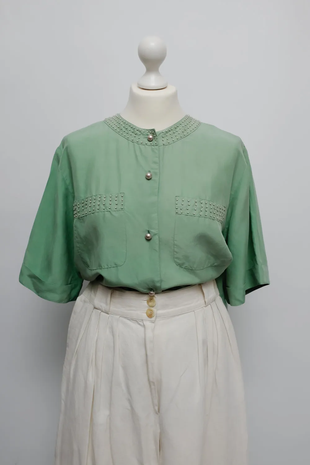 PURE SILK PEARL MINT VINTAGE SHIRT