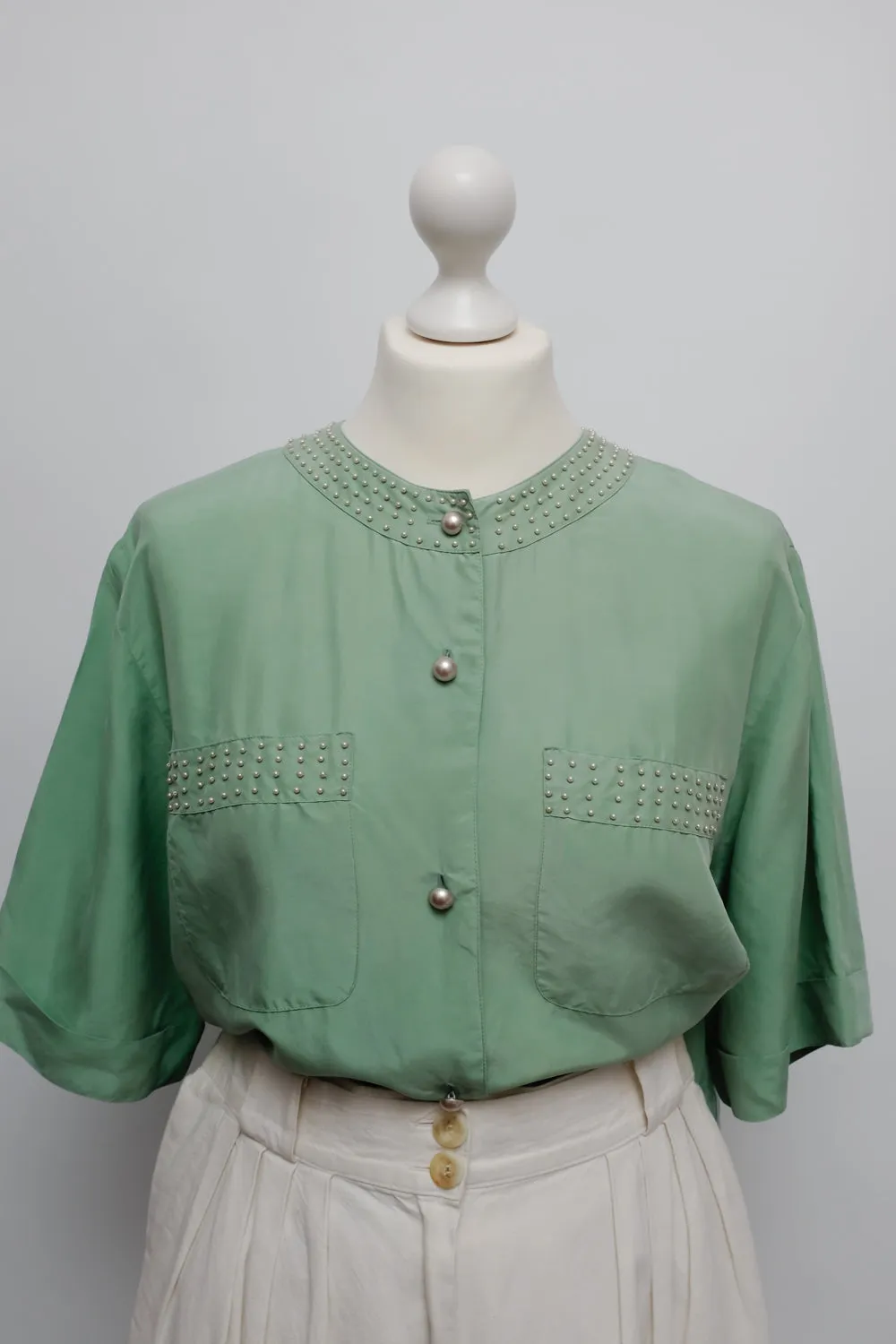 PURE SILK PEARL MINT VINTAGE SHIRT