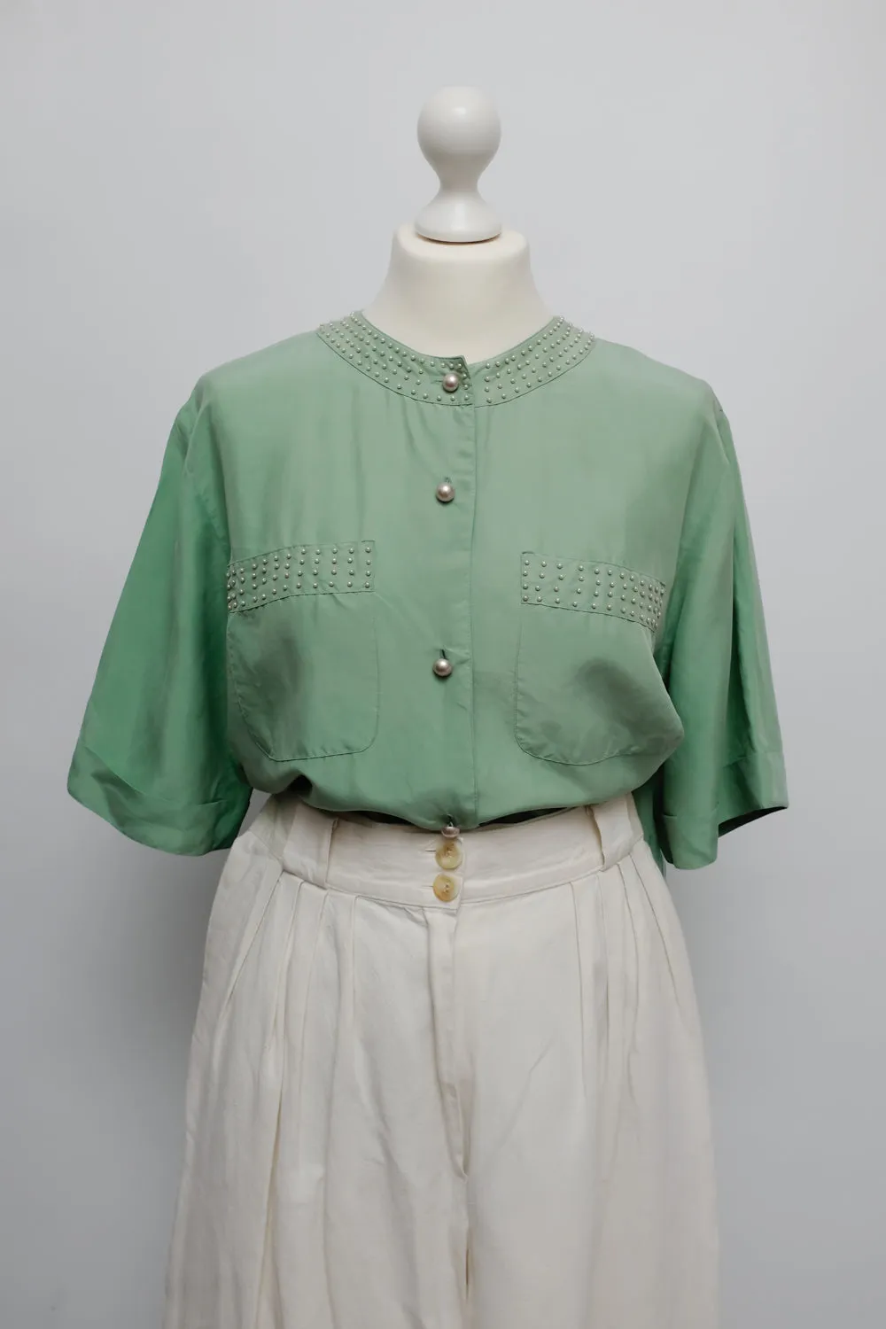 PURE SILK PEARL MINT VINTAGE SHIRT