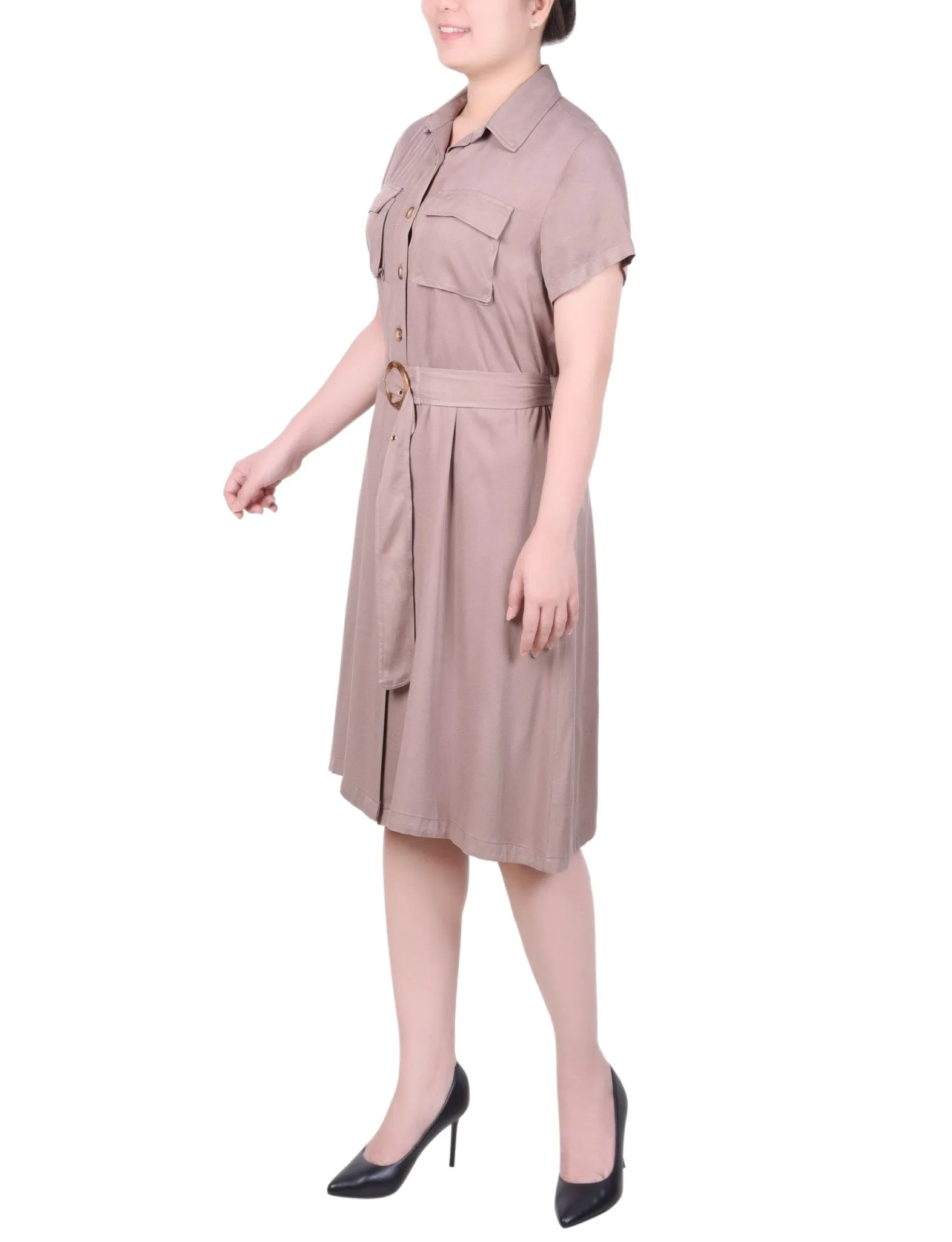 Short Sleeve Safari Style Dress - Petite