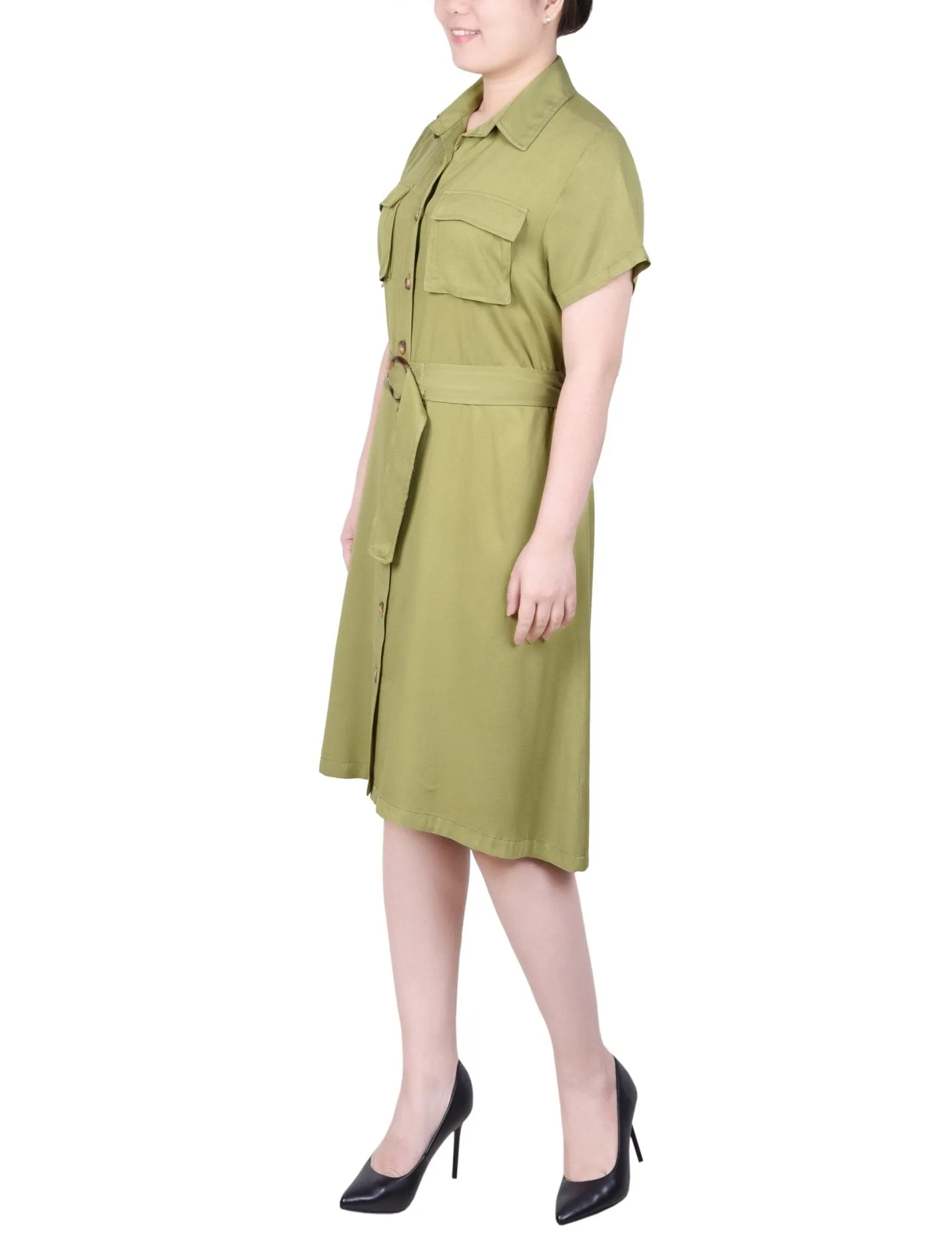 Short Sleeve Safari Style Dress - Petite