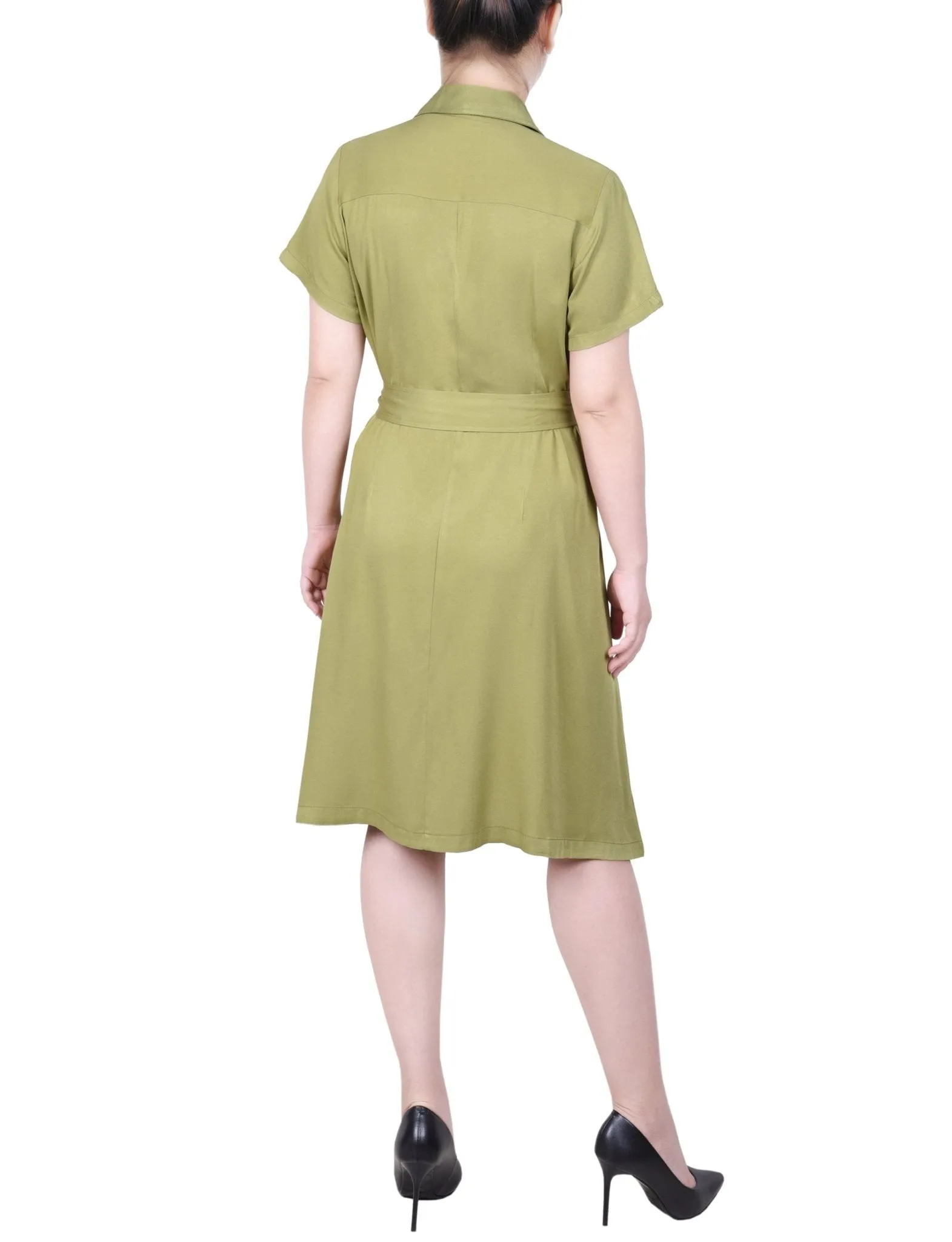 Short Sleeve Safari Style Dress - Petite