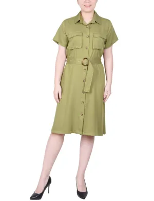 Short Sleeve Safari Style Dress - Petite