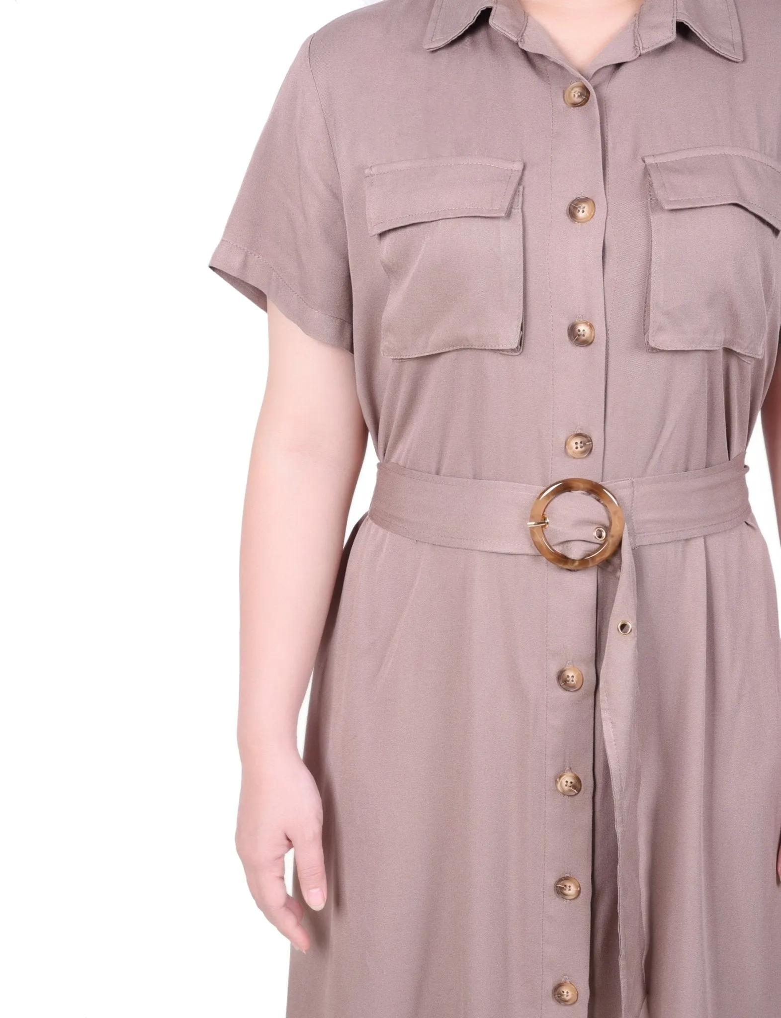 Short Sleeve Safari Style Dress - Petite