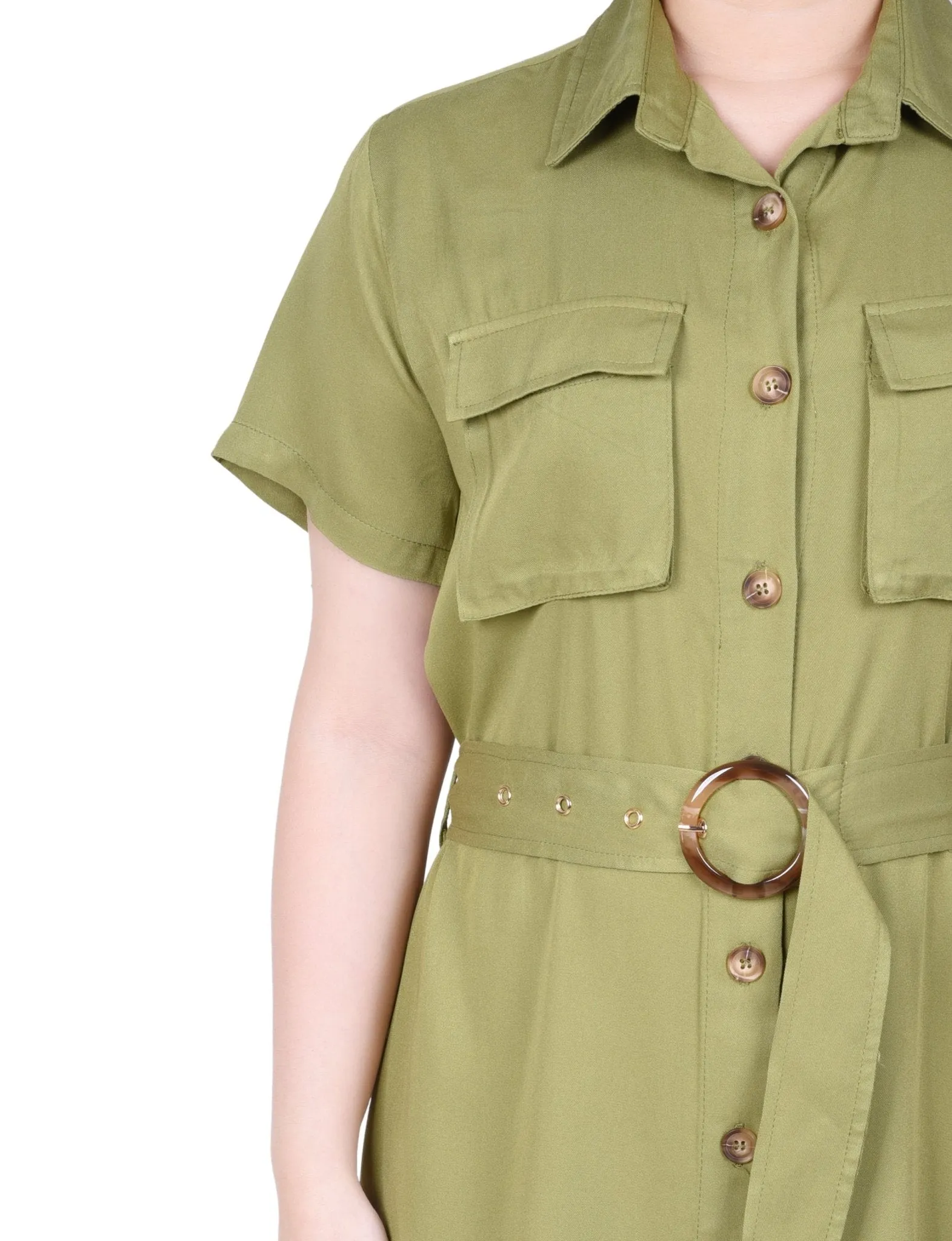 Short Sleeve Safari Style Dress - Petite