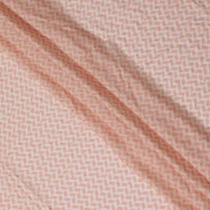 Soft Peach and White Chevron Synthetic Chinon Fabric with gold foil, 110 cm Width-D19666