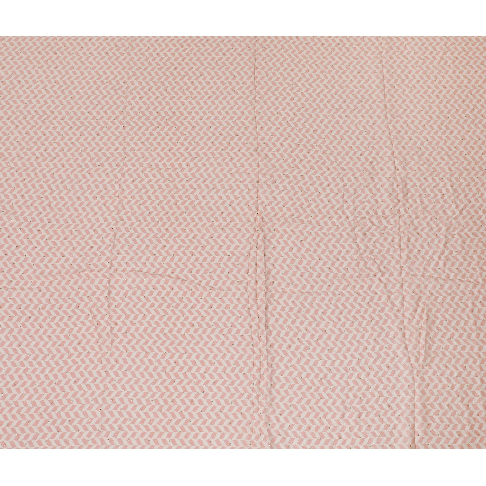 Soft Peach and White Chevron Synthetic Chinon Fabric with gold foil, 110 cm Width-D19666