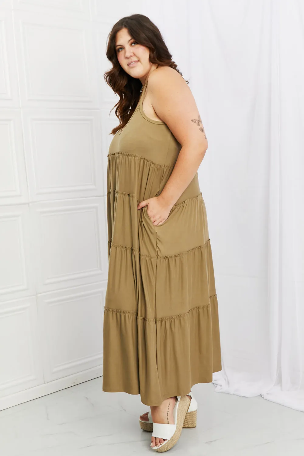 Spaghetti Strap Tiered Dress with Pockets