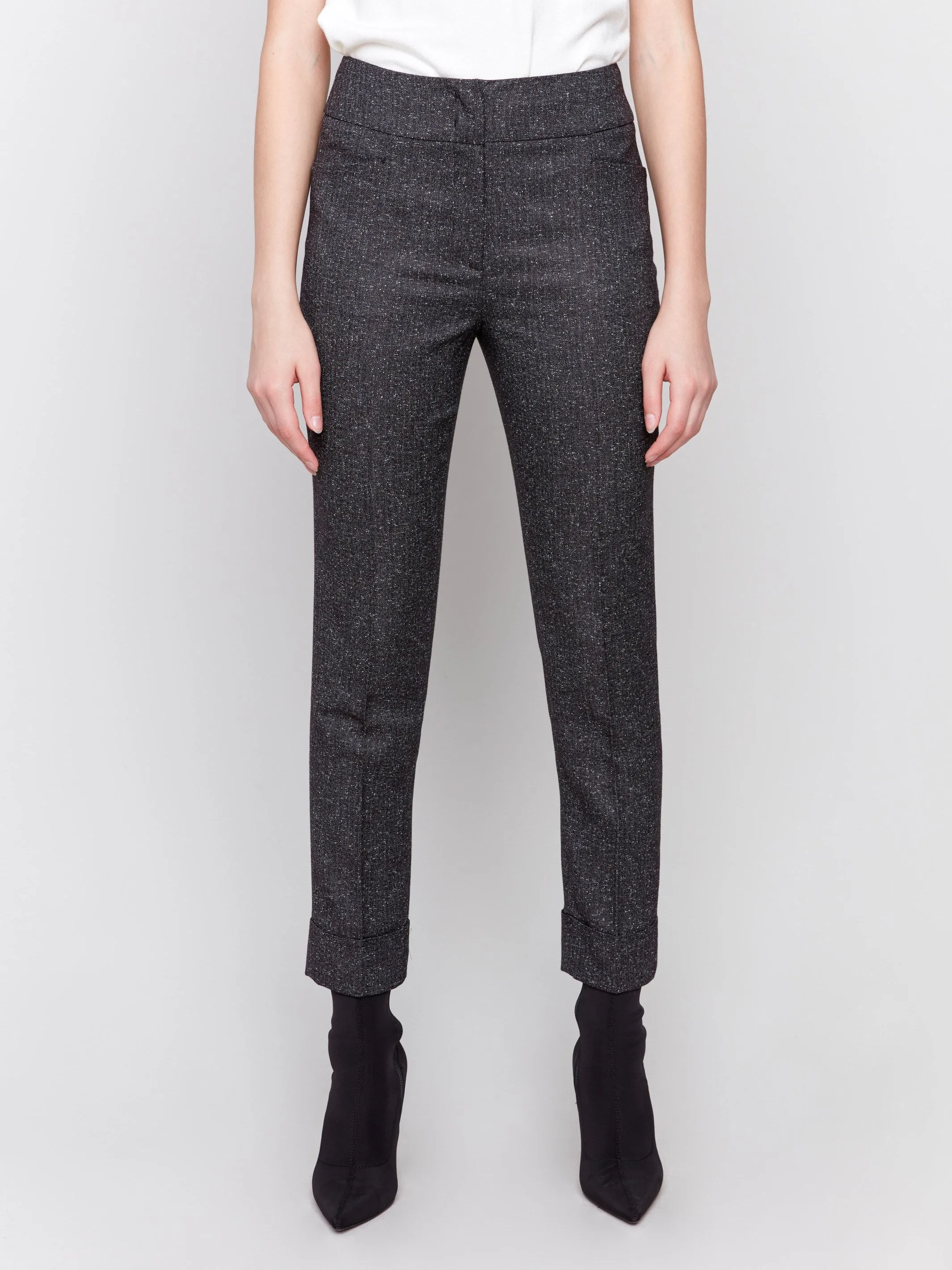 Speckled Slim Leg Cuffed Pants - Charcoal