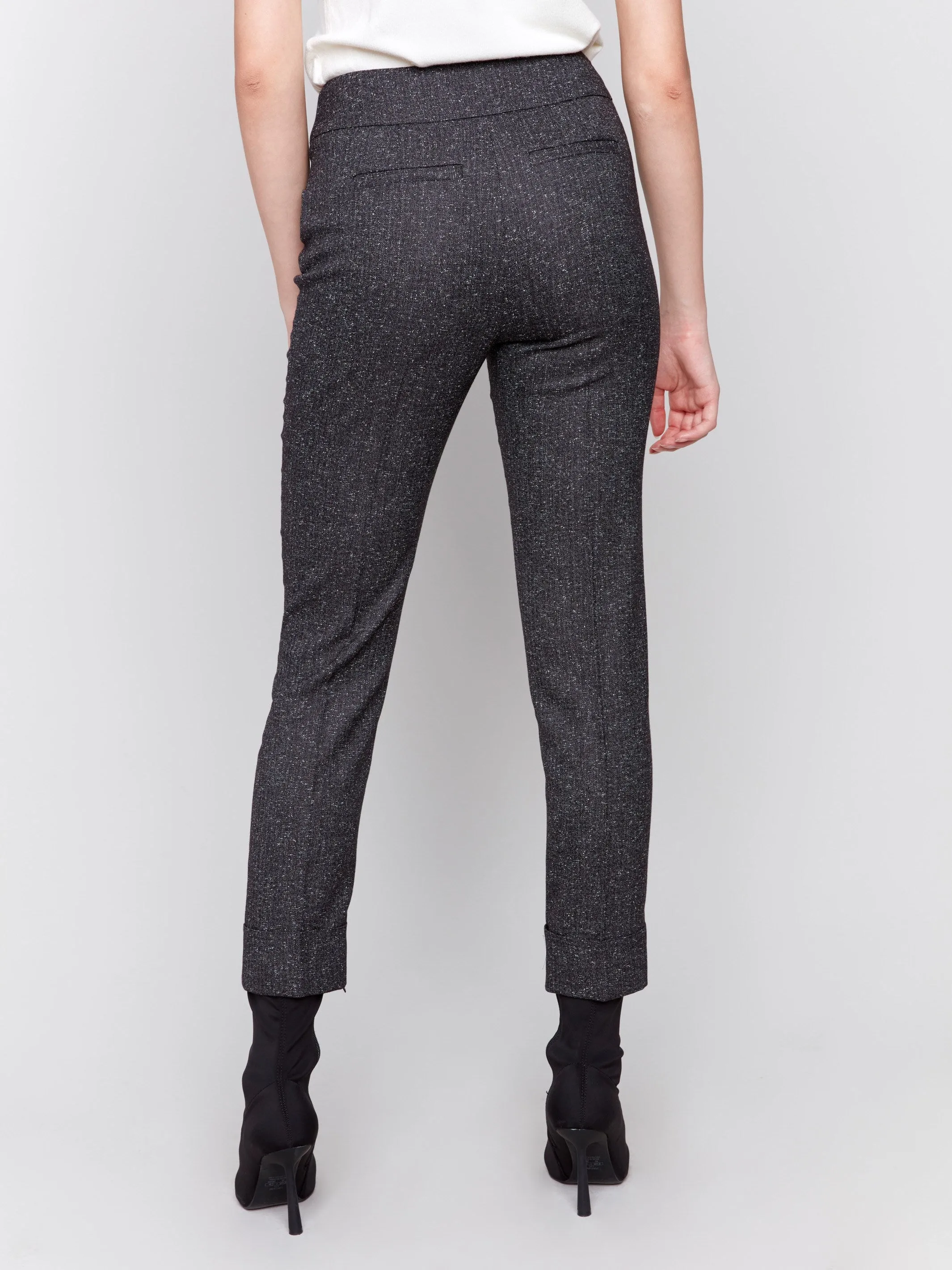 Speckled Slim Leg Cuffed Pants - Charcoal