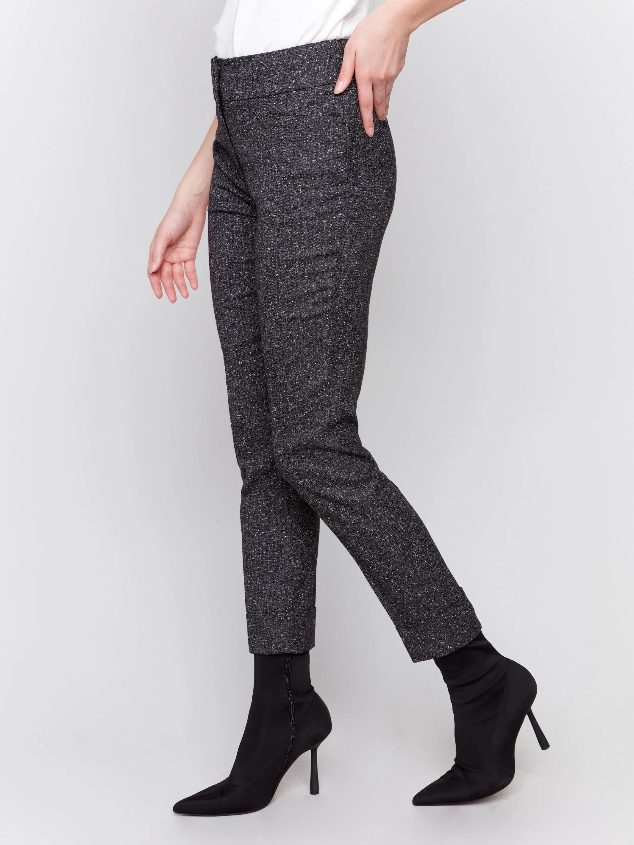 Speckled Slim Leg Cuffed Pants - Charcoal