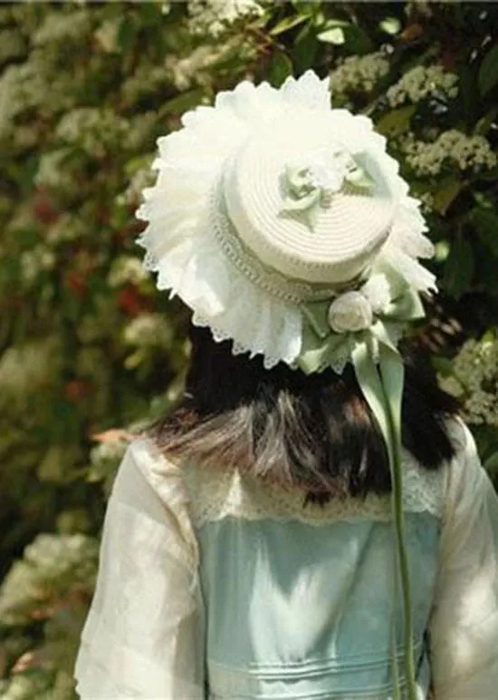 Style Light Green Lace Bow Floral Straw Woven Sun Hat