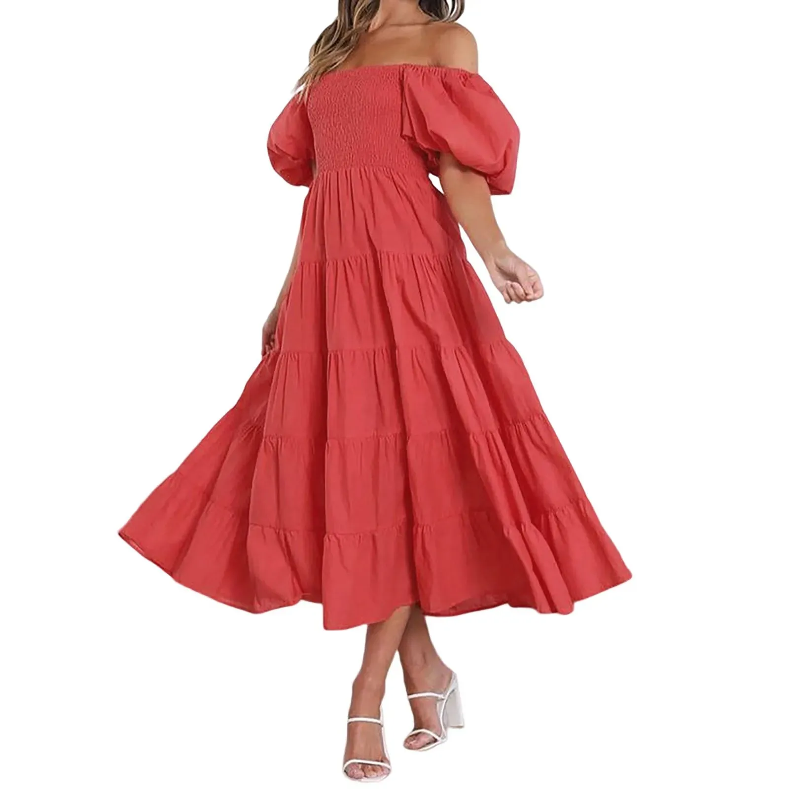 Summer Fashion Sleeve Versatile Loose Solid New Colour Casual Strapless Bubble Dress