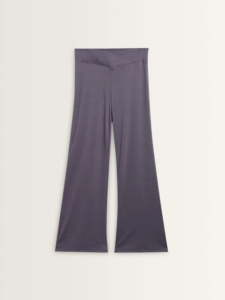 Superstar Purple Ribbed Textured High-Rise Pants