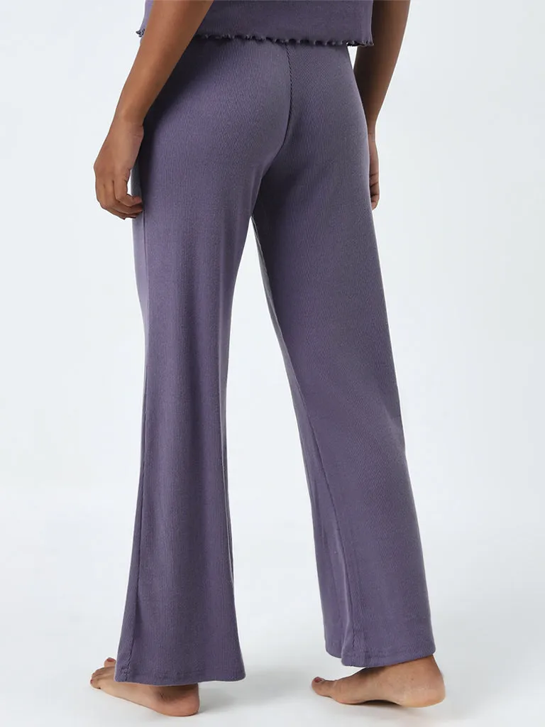 Superstar Purple Ribbed Textured High-Rise Pants