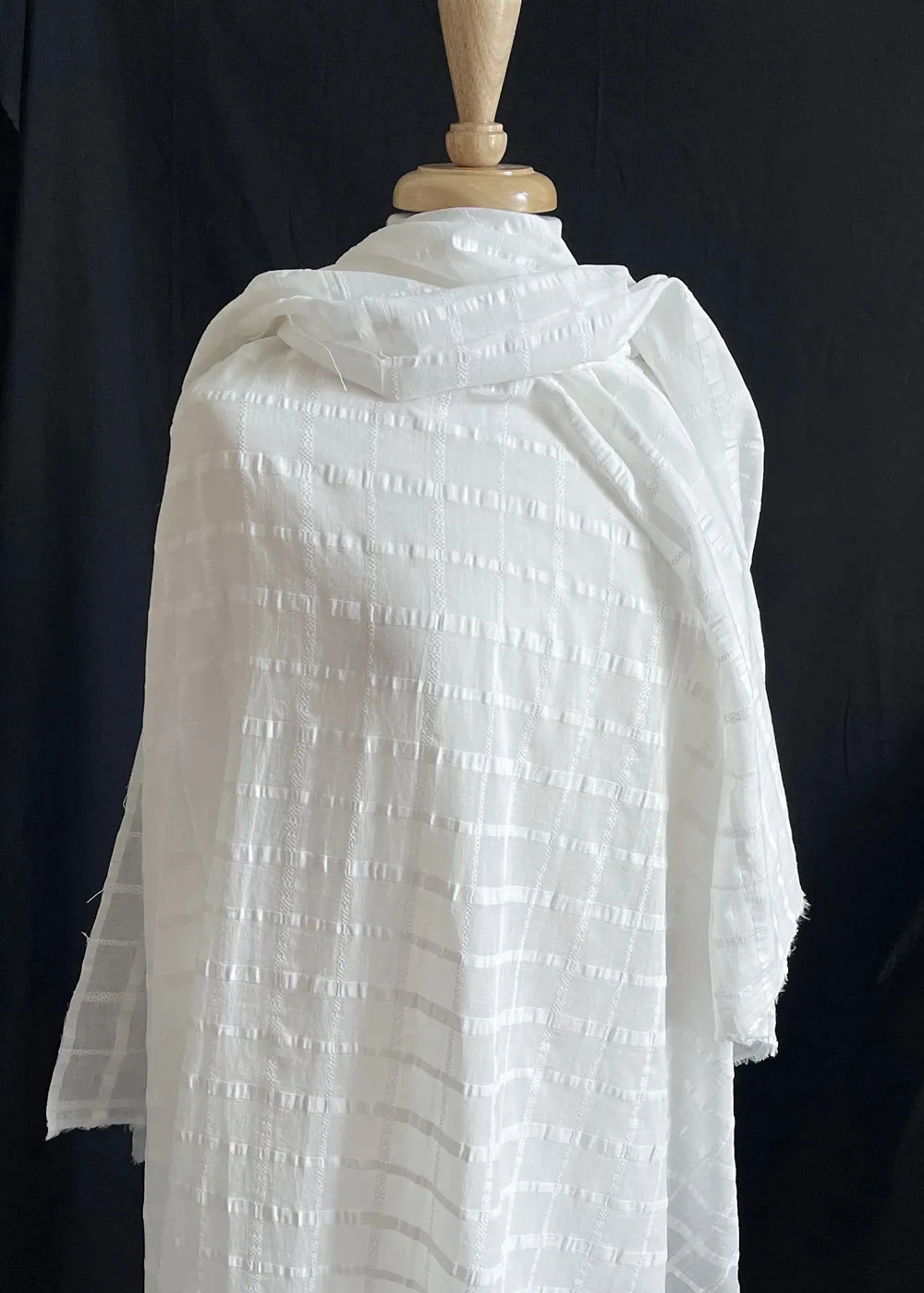 Textured Cotton Voile Check, White