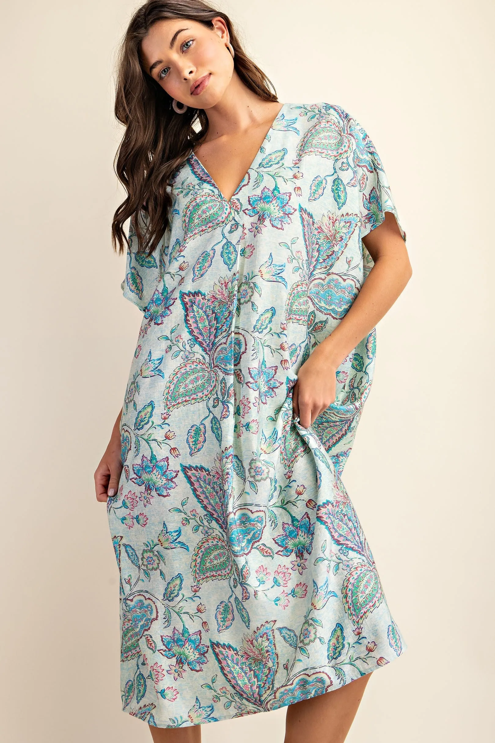 Turqouise Vibrant printed Caftan Style Dress