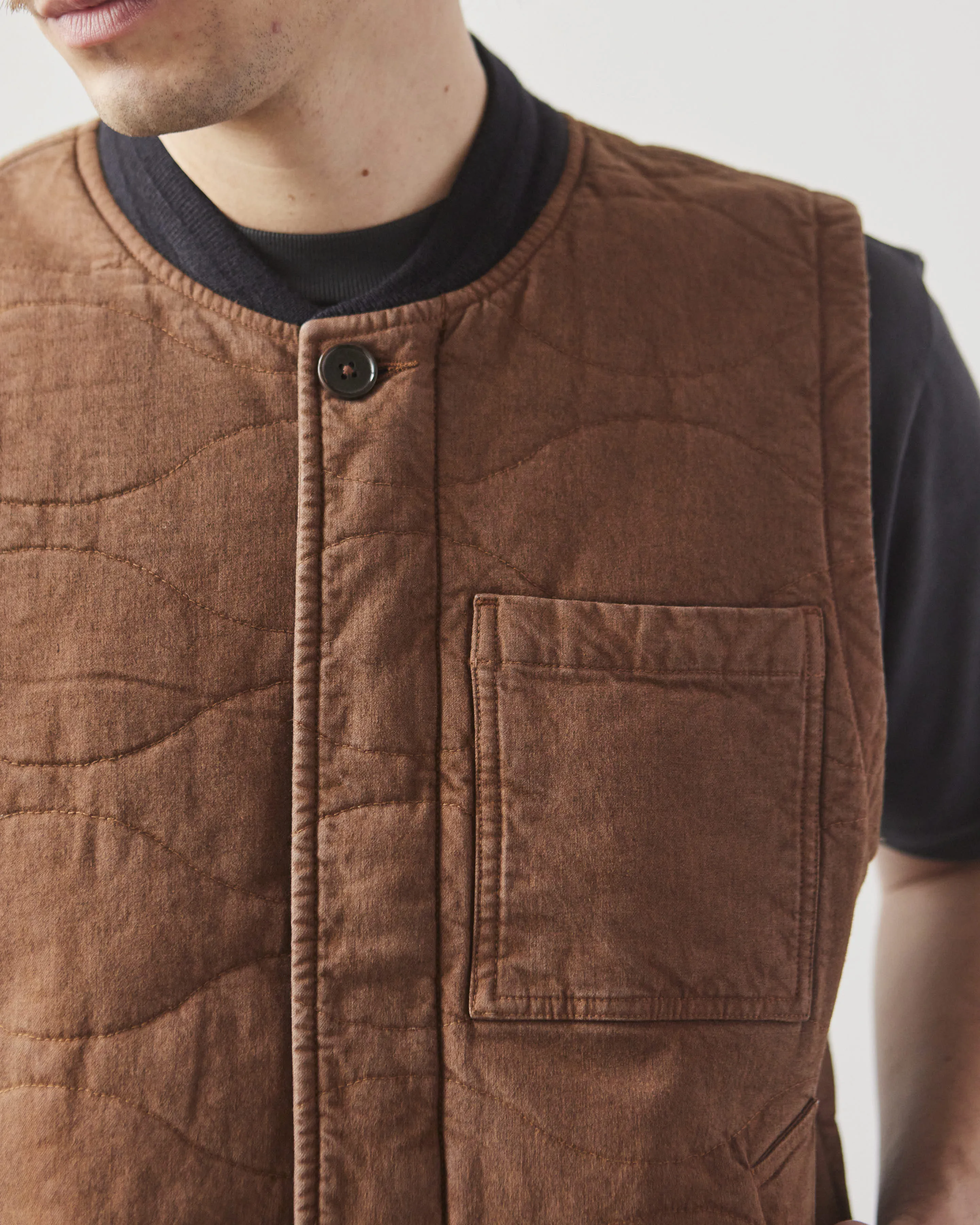 Universal Works Carlton Gilet, Brown Marl Twill