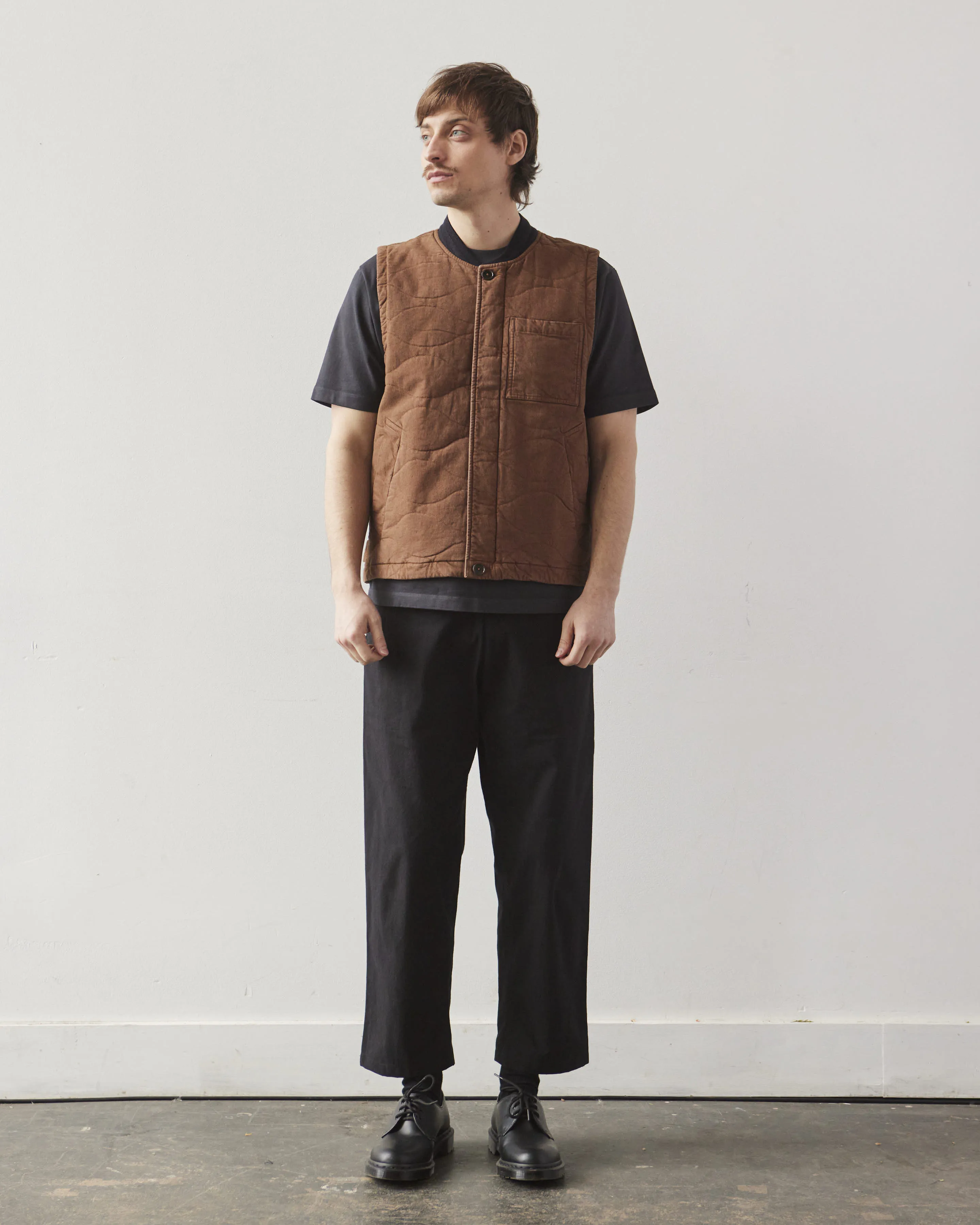 Universal Works Carlton Gilet, Brown Marl Twill