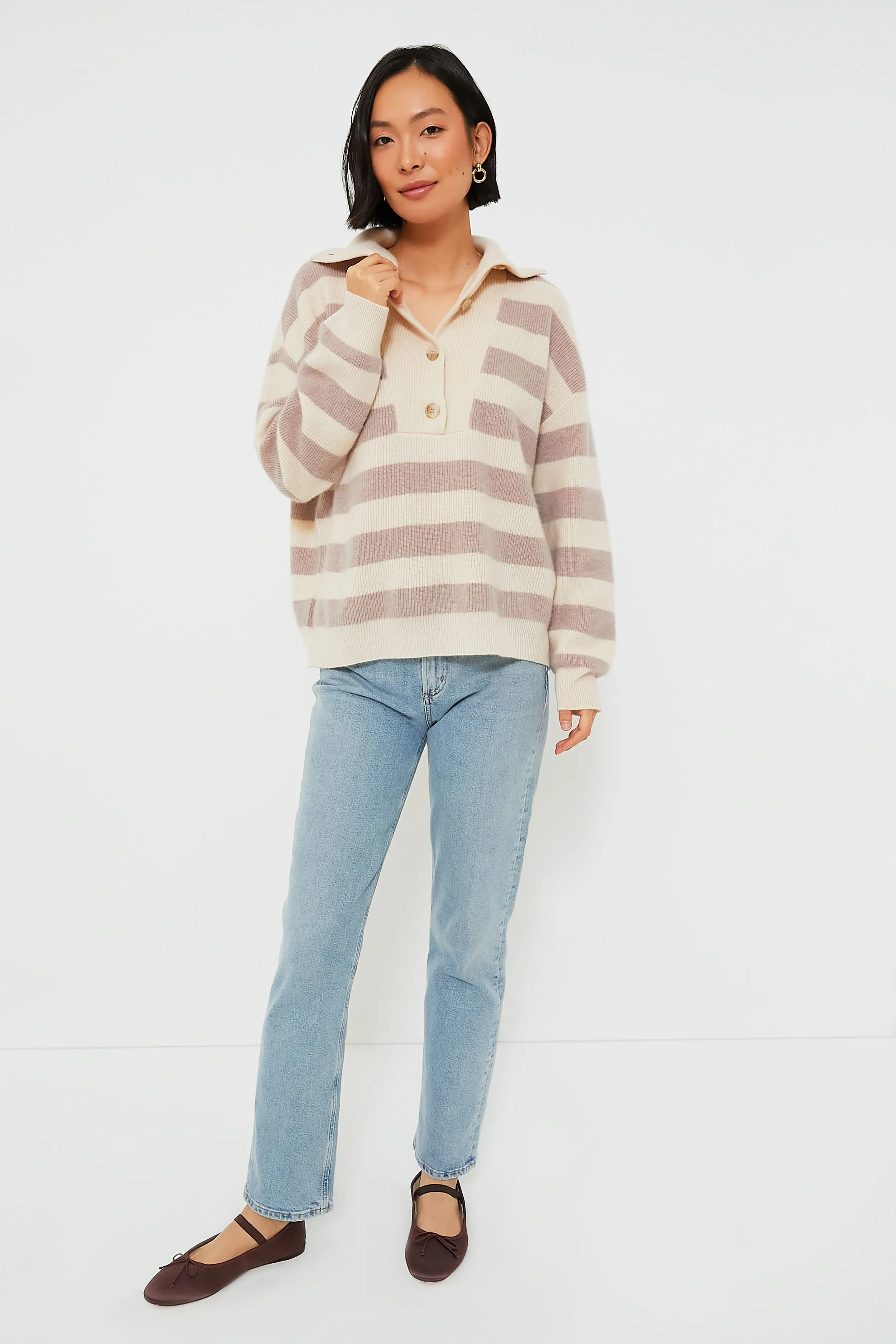 Vanilla Mauve Walden Stripe Cashmere Rafferty Sweater