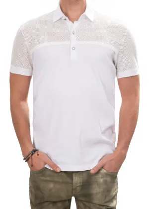 White Partial Lace Detailed Polo