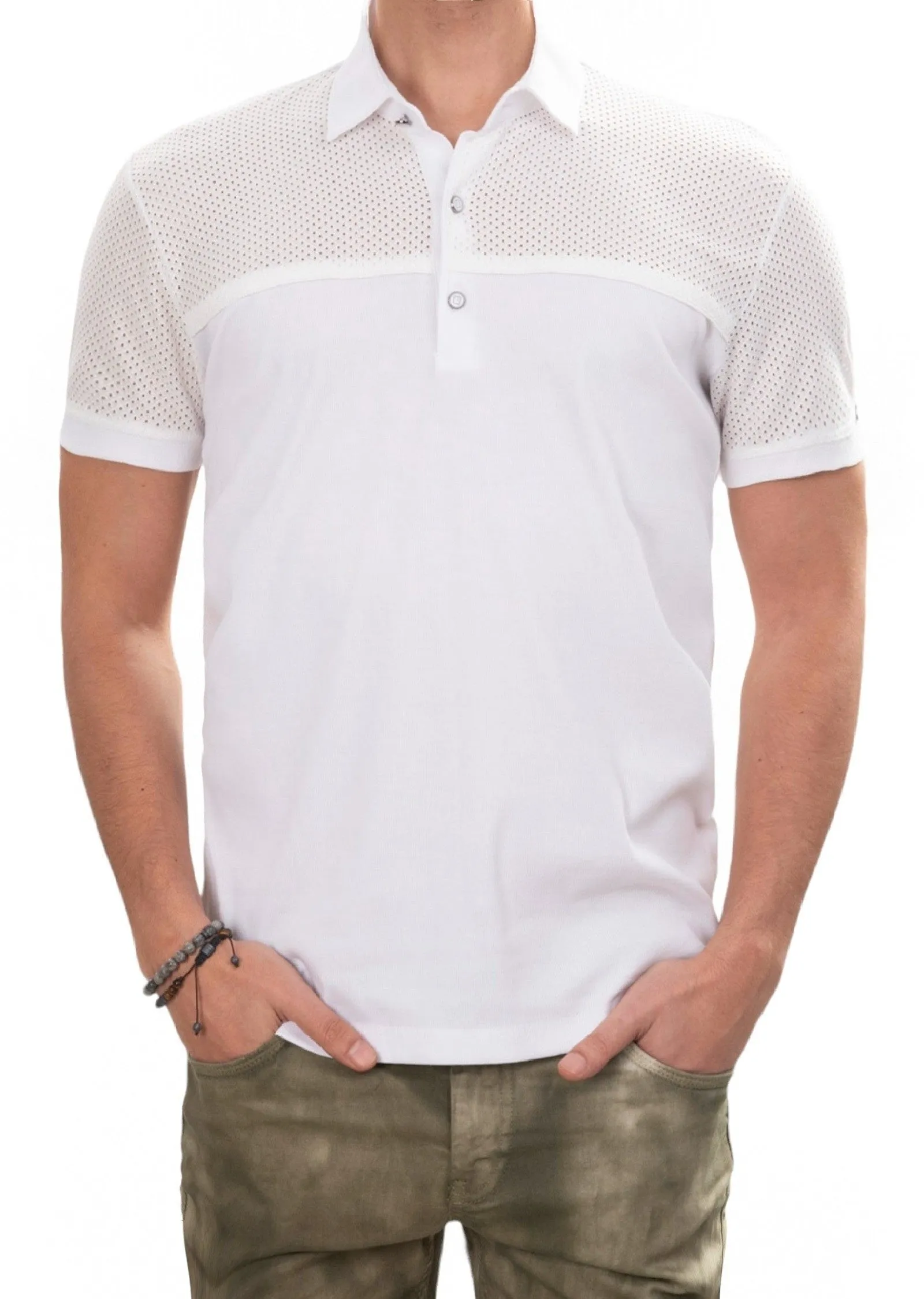 White Partial Lace Detailed Polo