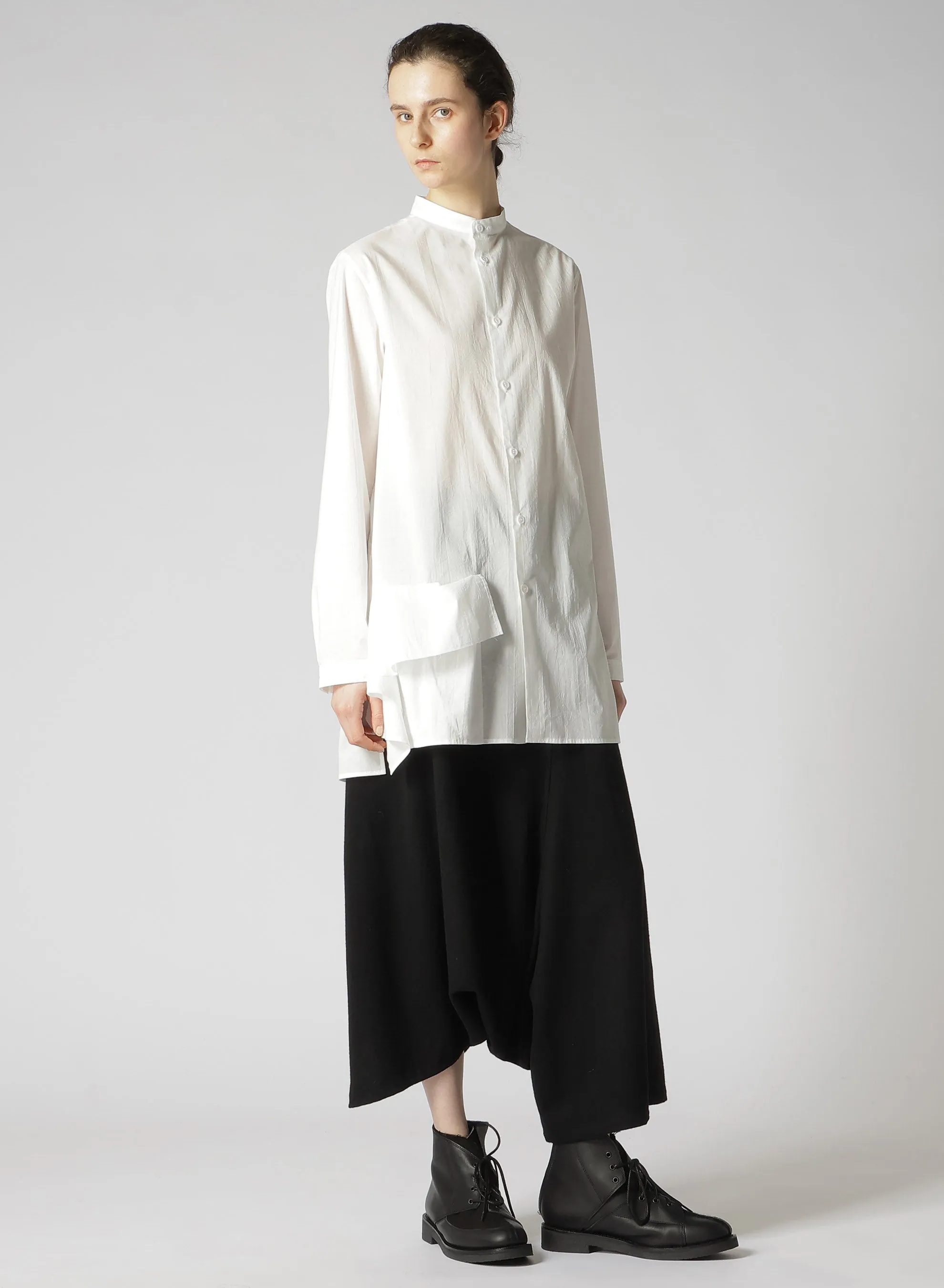 WOOL FLANNEL STRING WAIST ASSYMETRIC PANTS