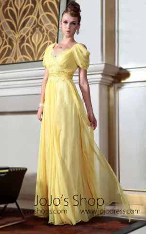 Yellow Off Shoulder Princess Regency Style Evening Dress