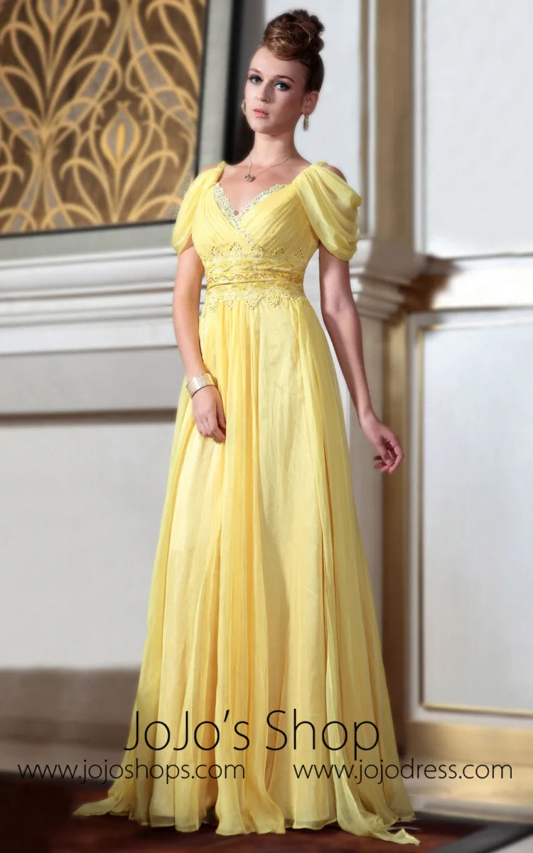 Yellow Off Shoulder Princess Regency Style Evening Dress