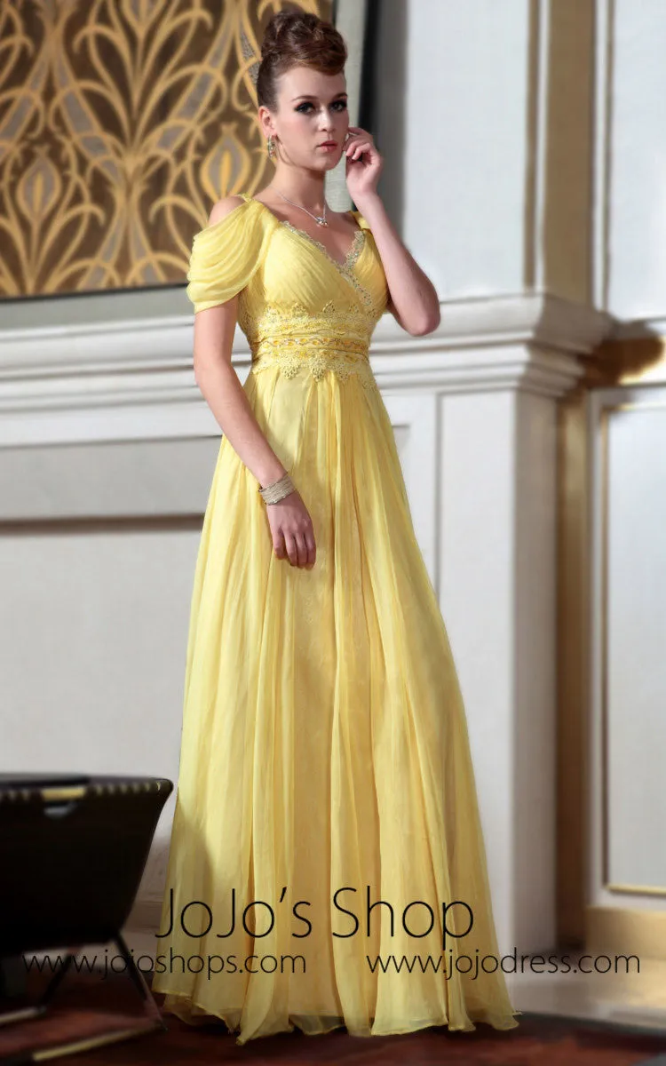 Yellow Off Shoulder Princess Regency Style Evening Dress