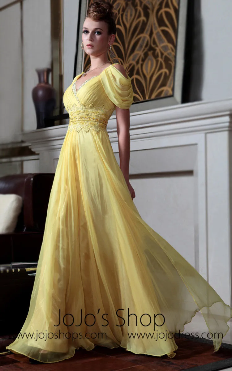 Yellow Off Shoulder Princess Regency Style Evening Dress