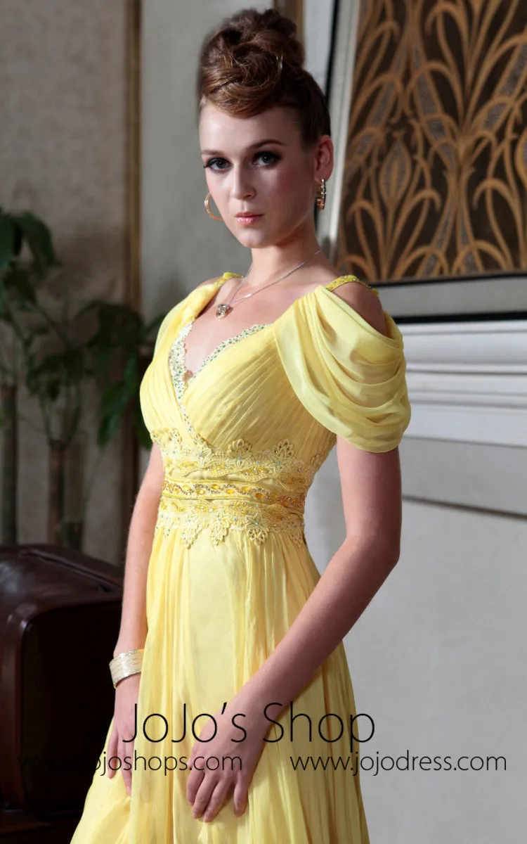 Yellow Off Shoulder Princess Regency Style Evening Dress