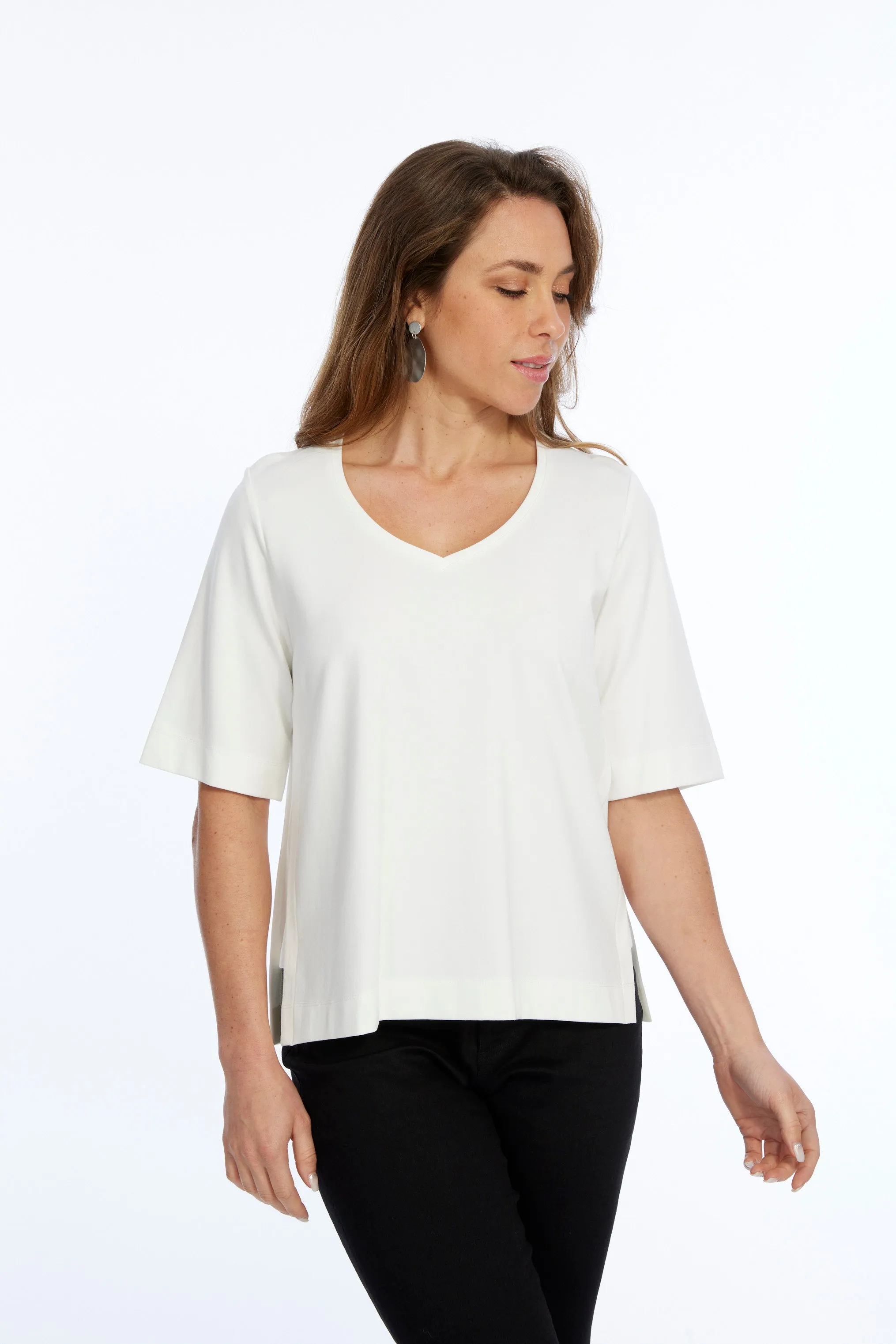 Zola LIOR Women's Short Sleeve V-Neck Top with Side Slits