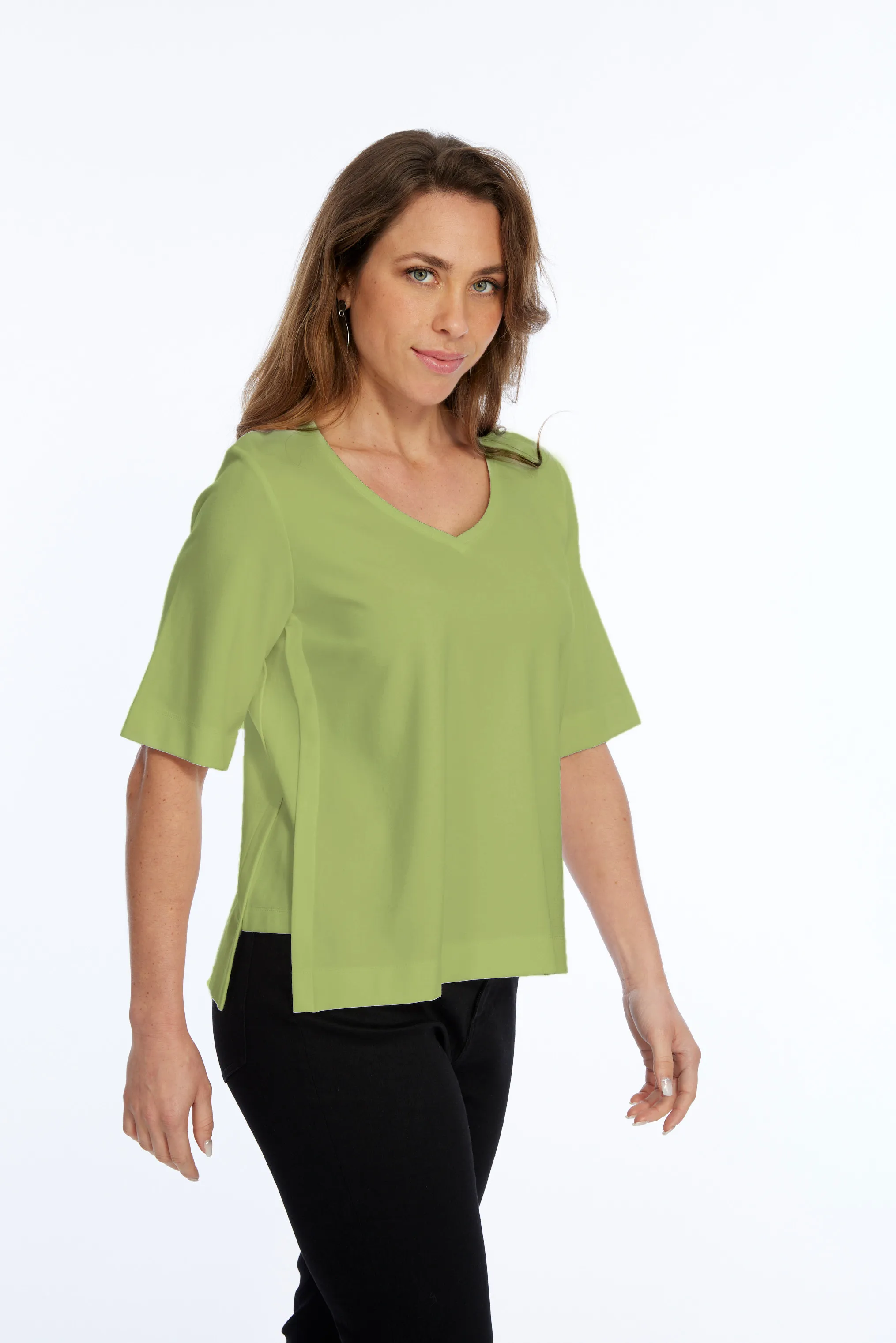 Zola LIOR Women's Short Sleeve V-Neck Top with Side Slits