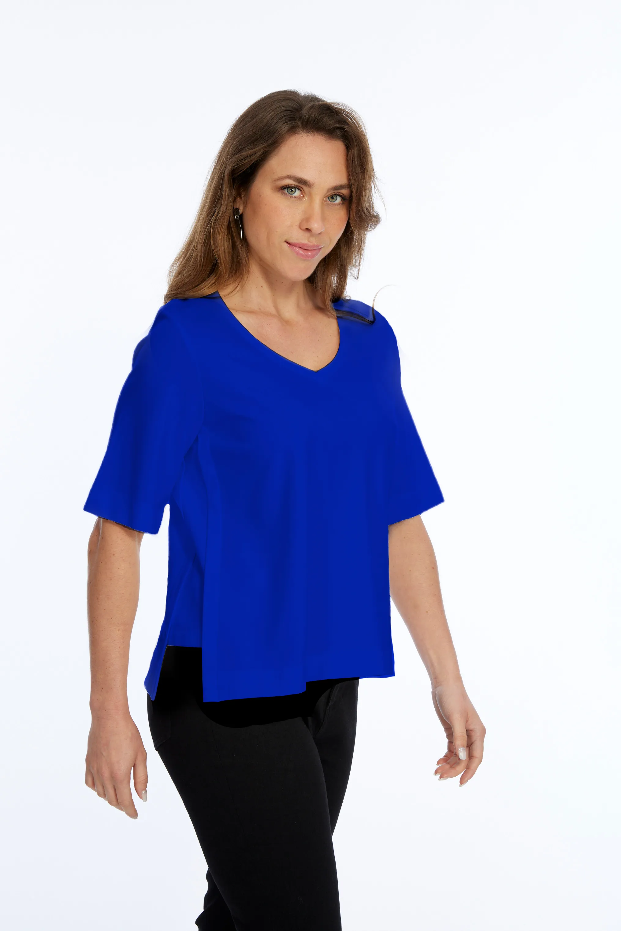 Zola LIOR Women's Short Sleeve V-Neck Top with Side Slits