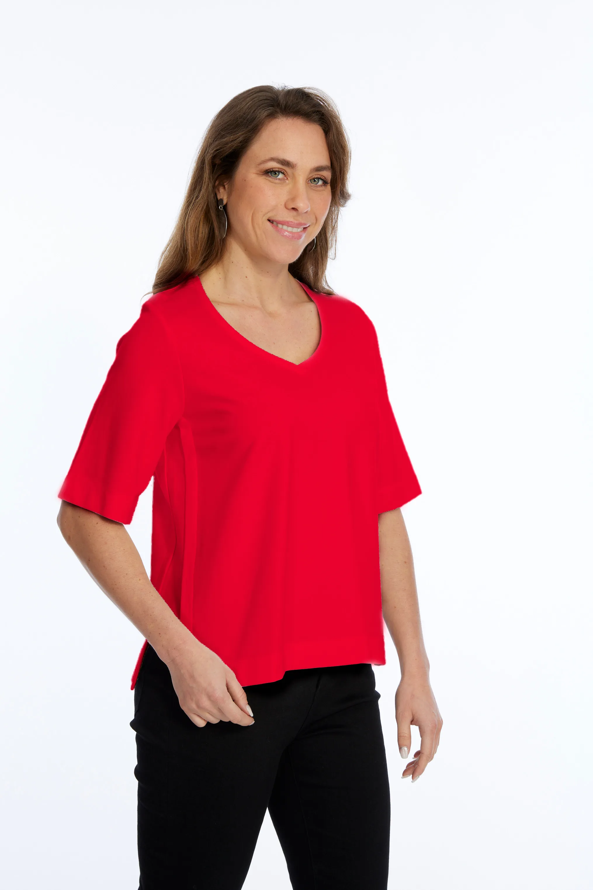 Zola LIOR Women's Short Sleeve V-Neck Top with Side Slits